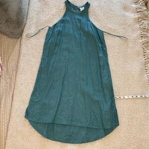 Sigrid Olsen Teal Linen High Neck Dress small